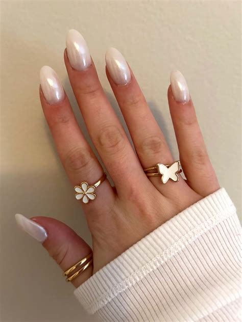 white pearl chrome nails|pearl white nails with design.